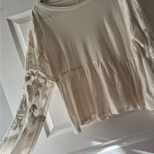 Free People Cream Lace Sleeve Blouse